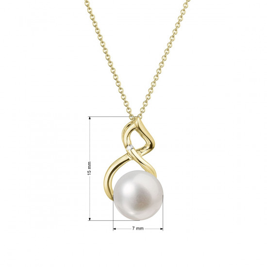 Zlatý 14 karátový náhrdelník s bielou riečnou perlou a briliantom 92PB00037