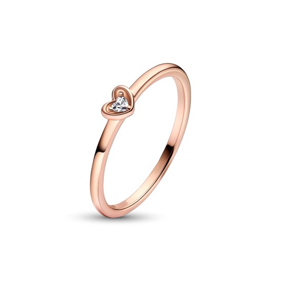 Prsteň, unikátna zmes kovov pozlátená 14k ružovým zlatom, kubický zirkón.  Žiarivý prsteň so srdiečkom