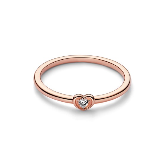 Prsteň, unikátna zmes kovov pozlátená 14k ružovým zlatom, kubický zirkón.  Žiarivý prsteň so srdiečkom