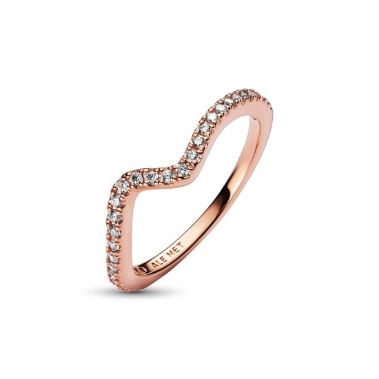 Prsteň, unikátna zmes kovov pozlátená 14k ružovým zlatom. Trblietavý prsteň s vlnou